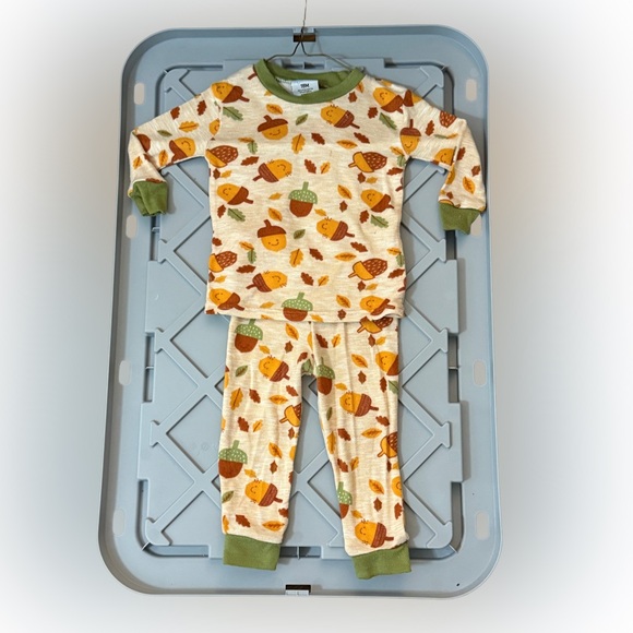 Mon Petit Other - Mon Petit Children's Acorn Pattern Pajama Set - Cream and Green Sz 18 Months